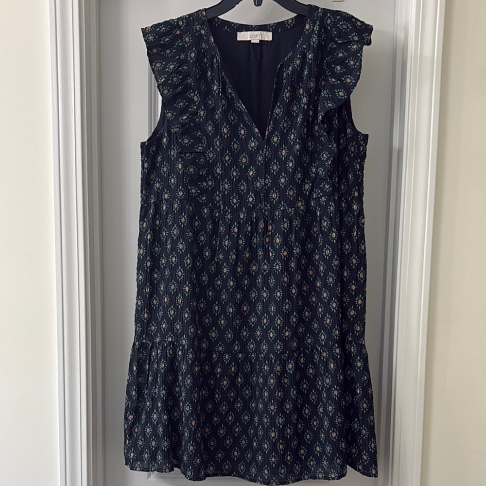 LOFT Navy, Pink, and Green Sunburst Mini Dress